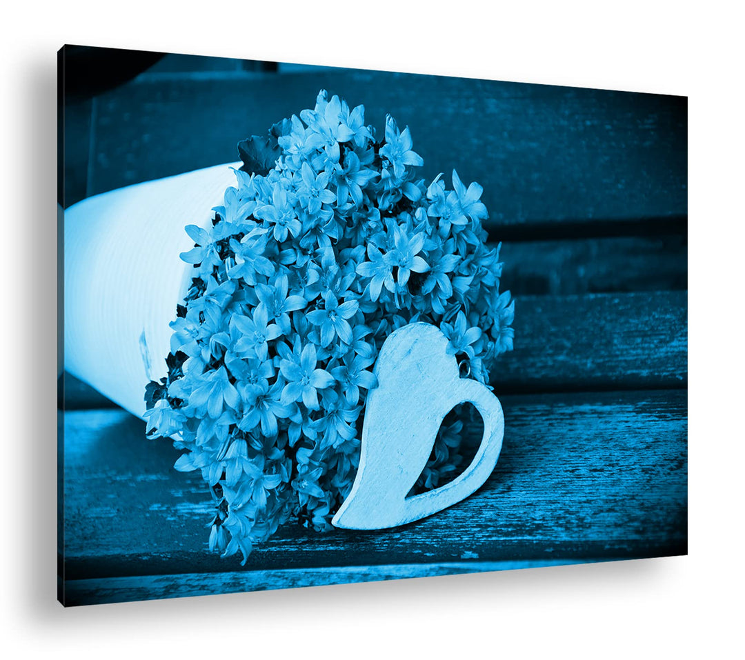 deyoli violetter Blumenstrauss mit einem Herz Format 80x60 Effekt: Monocrome Blau als Leinwandbild,