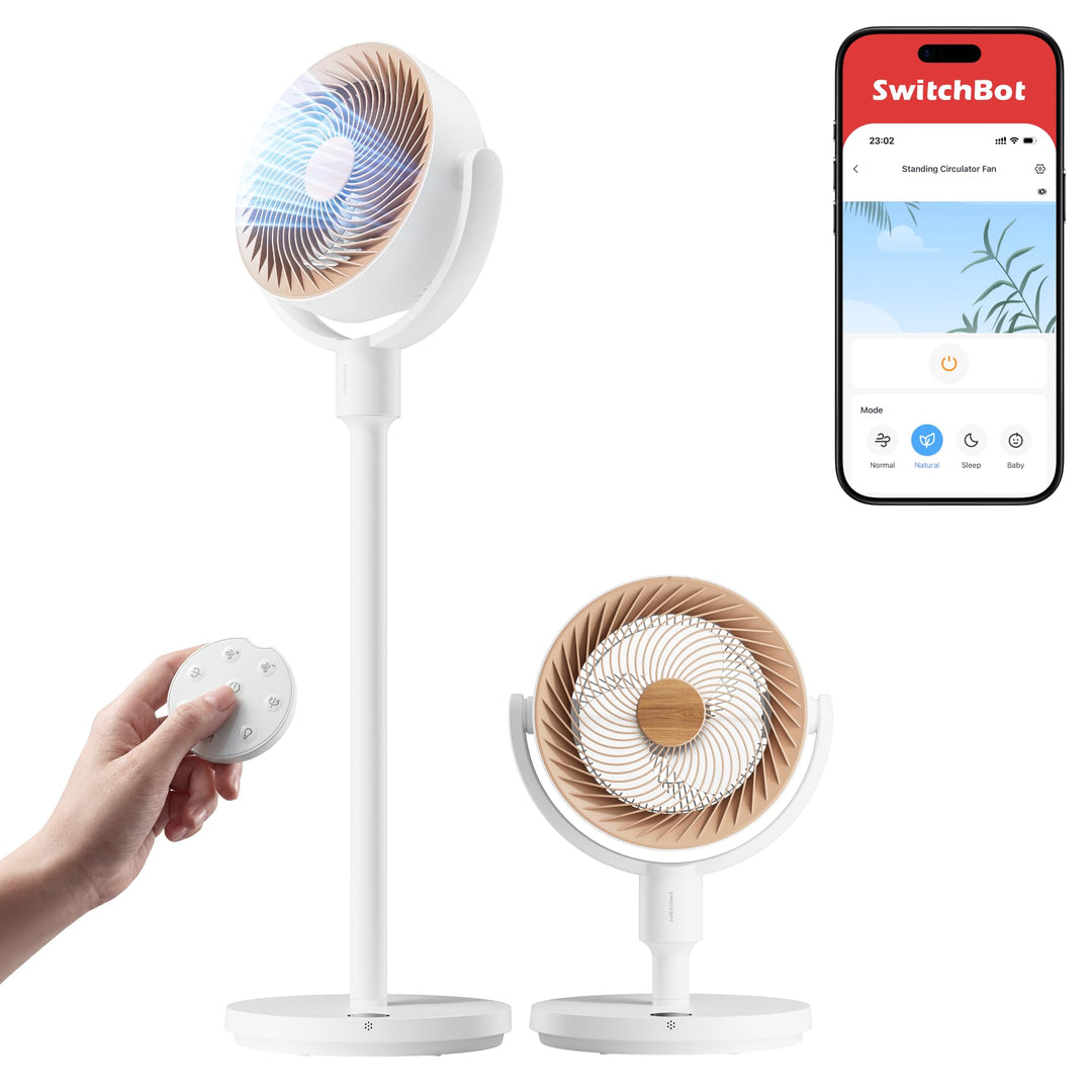 SwitchBot Standventilator mit Luftzirkulation mit RGB-Beleuchtung, 22 dB-ultra-leise, Fernbedienung,