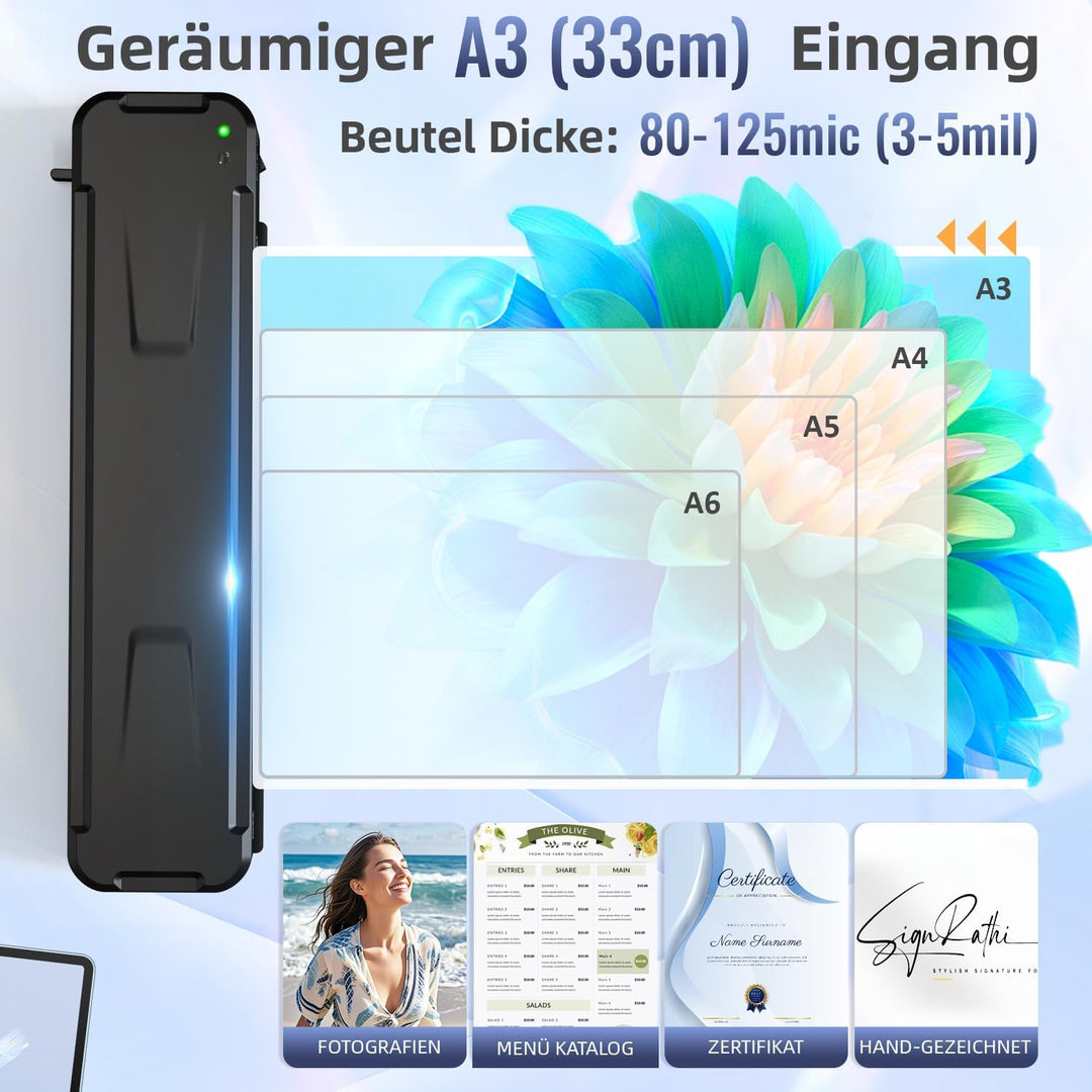 MAXDONE Laminiergerät A3, Laminiergerät, 2-Walzen System mit Papierschneider & Eckrunde, Heiss und K
