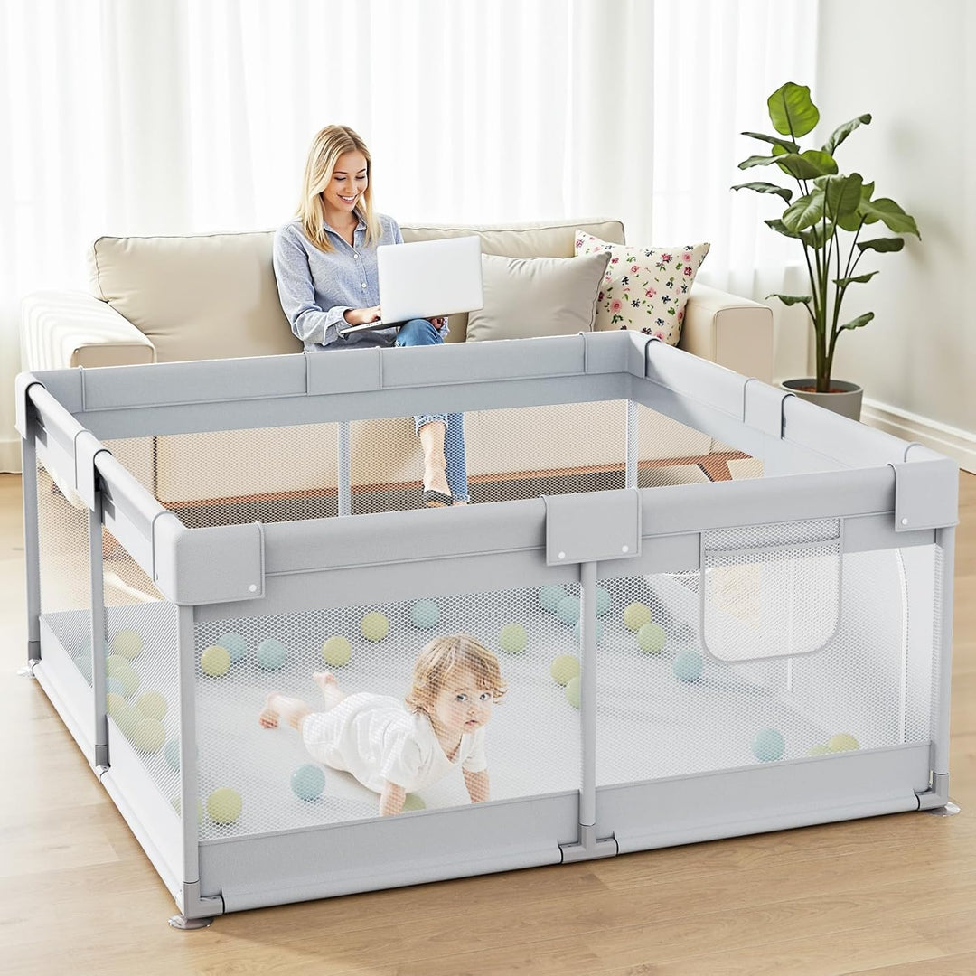 Laufstall Baby 120x120 cm Klein Baby Laufgitter, Stabiler Kinder Laufstall mit Saugnäpfen für Wohnun