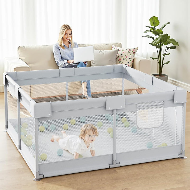 Laufstall Baby 120x120 cm Klein Baby Laufgitter, Stabiler Kinder Laufstall mit Saugnäpfen für Wohnun