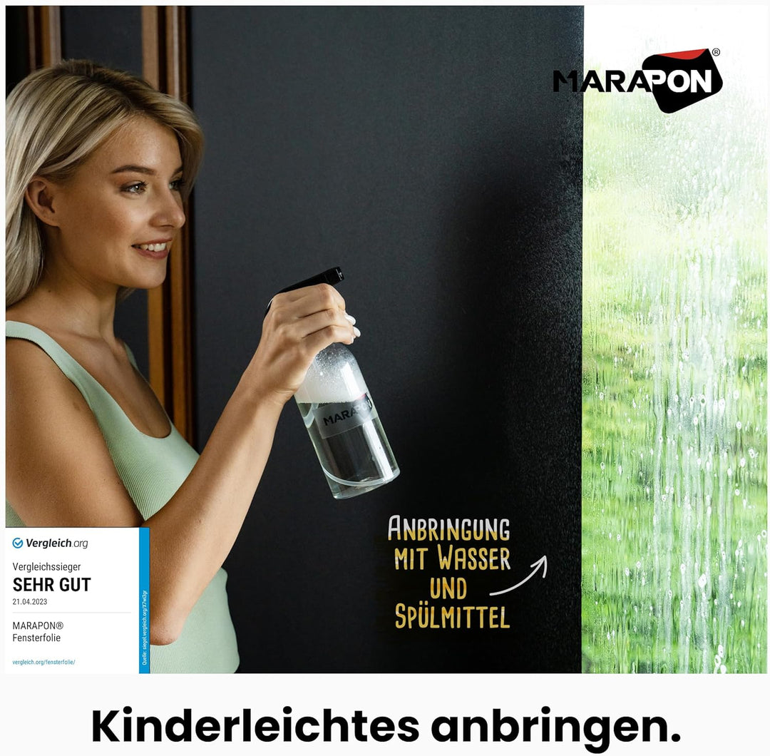 MARAPON Verdunkelungsfolie Schwarz 1,05x2 m Set inkl. Rakel Cutter 10 Klingen Statisch haftende Blac