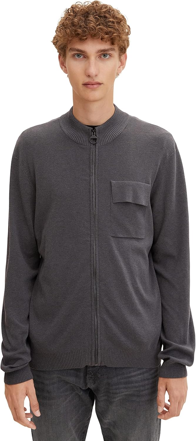 TOM TAILOR Denim Herren Strickjacke mit Brusttasche S 29476 - Coal Grey, S 29476 - Coal Grey