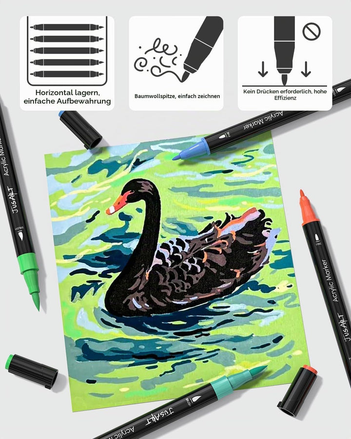 JusArt 48 Acrylstifte mit Doppelspitze, Pinsel und feine Spitze, Acrylic Marker Wasserfest, Premium-