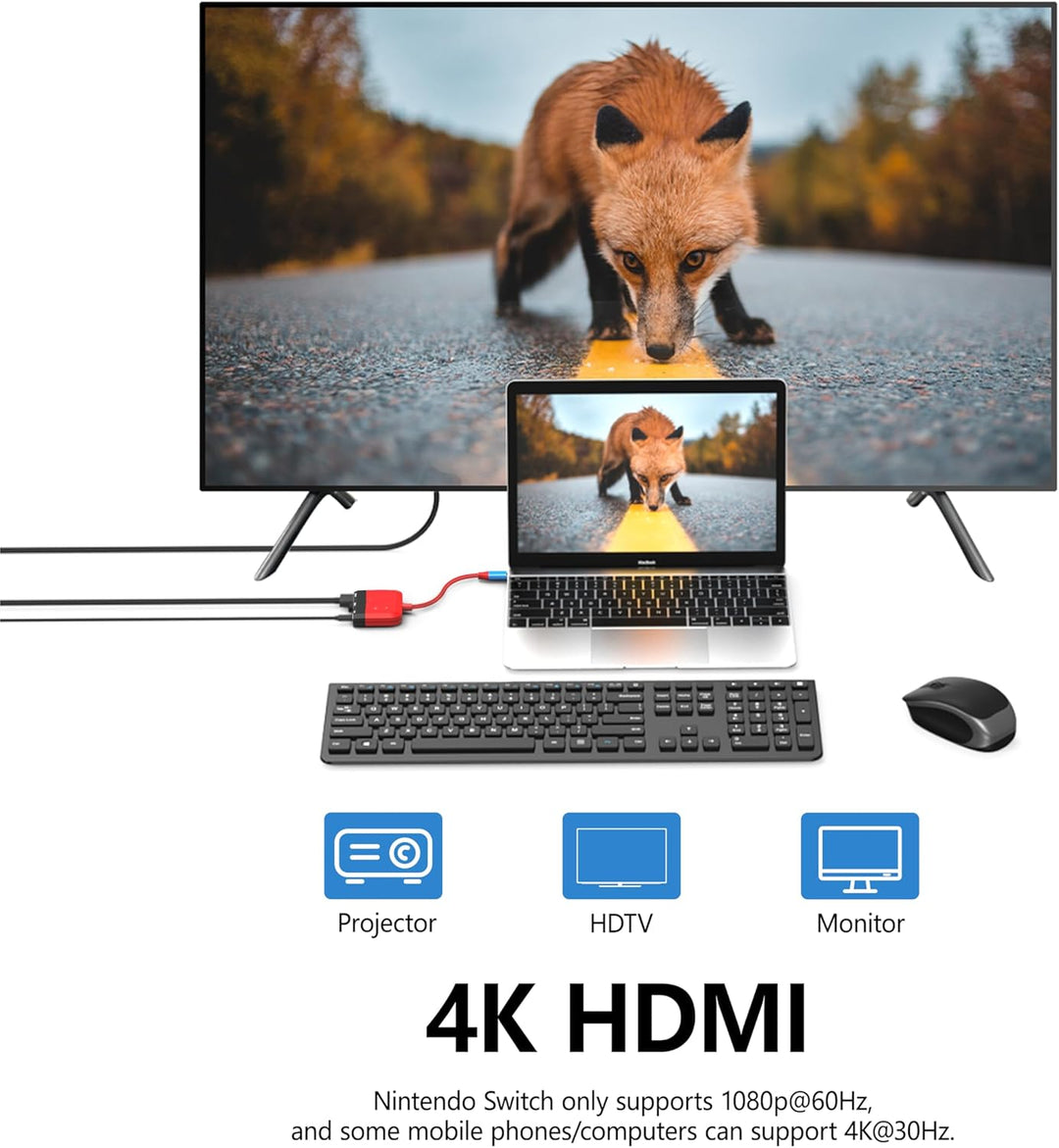 Switch Dock für Nintendo Switch/OLED Switch, 3-in-1 Mini Switch TV Dock mit 4K HDMI USB 3.0 Port USB