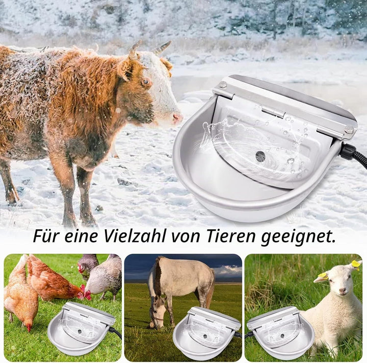 Automatisch beheizter Edelstahl-Wassernapf mit Schwimmerventil, Thermo-Wassertrog für Vieh, Rinder,