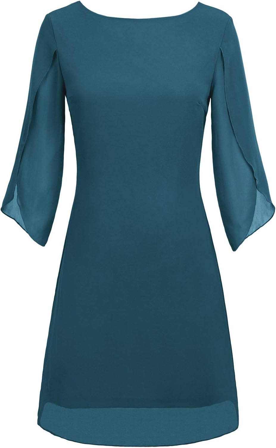 GRACE KARIN Damen Kleid Elegant Chiffon Kleid 3/4 Ärmel Loose Abend Cocktailkleid S Pfauenblau, S Pf