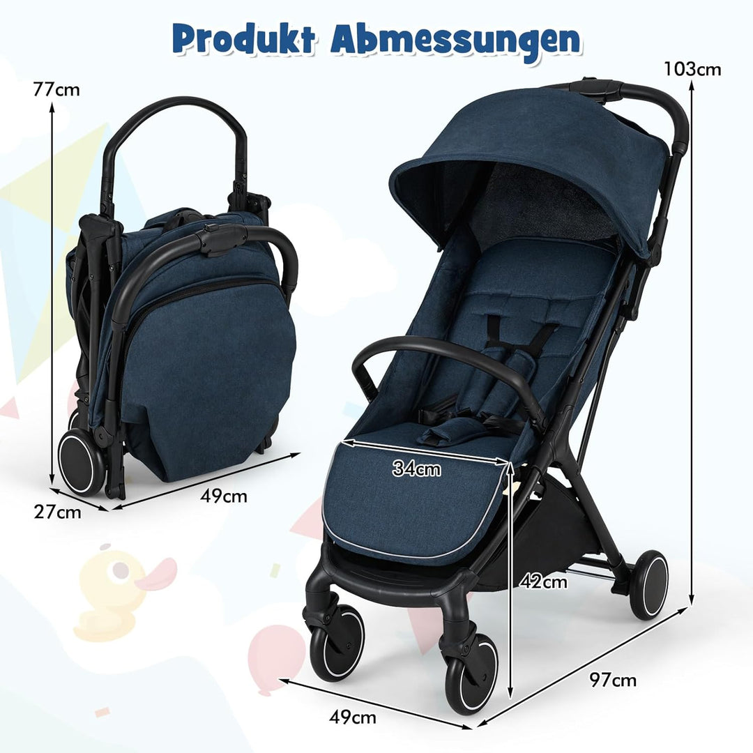 COSTWAY Kinderwagen klappbar, Reisebuggy mit Liegefunktion, Kinderbuggy tragbar mit verstellbarer Rü