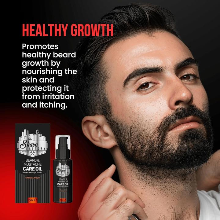 The Shave Factory Beard and Mustache Care Oil - Bart- und Schnurrbart-Pflegeöl mit Sandelholz – die