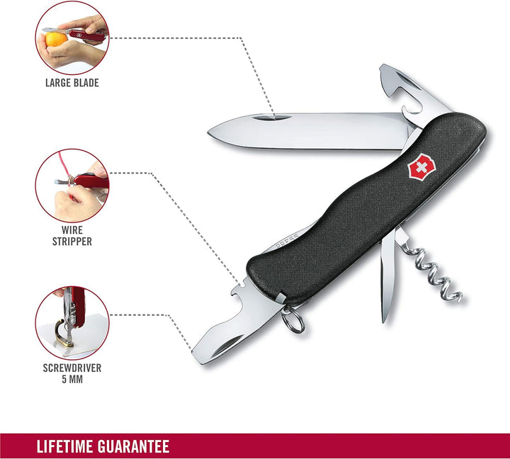 Victorinox Picknicker Taschenmesser (11 Funktionen, Feststellklinge, Schraubendreher) Schwarz, Schwa