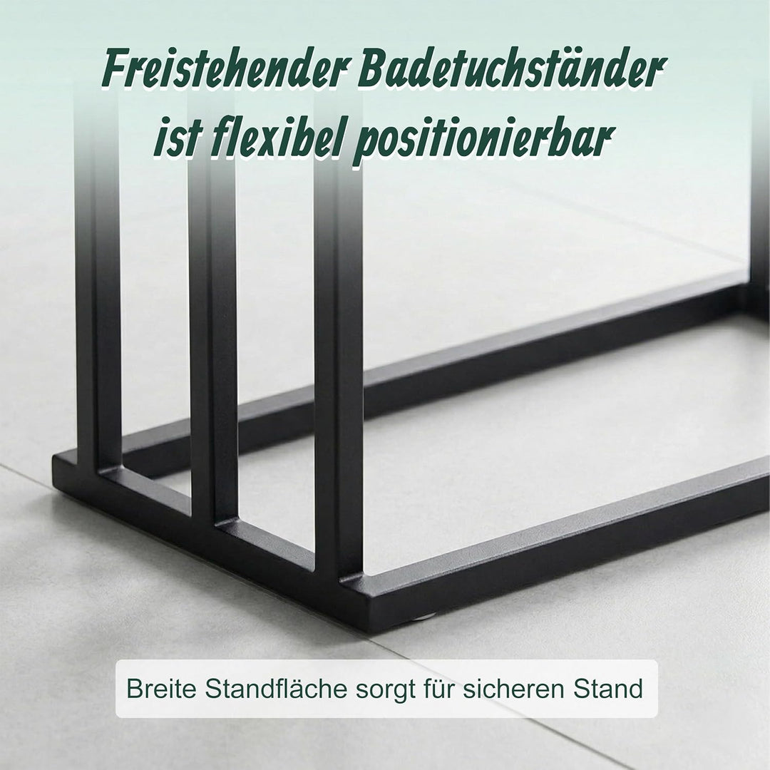 Relaxdays Handtuchständer, HBT: 76 x 45 x 21,5 cm, Metall, 3 Stangen aus Bambus, stehender Handtuchh