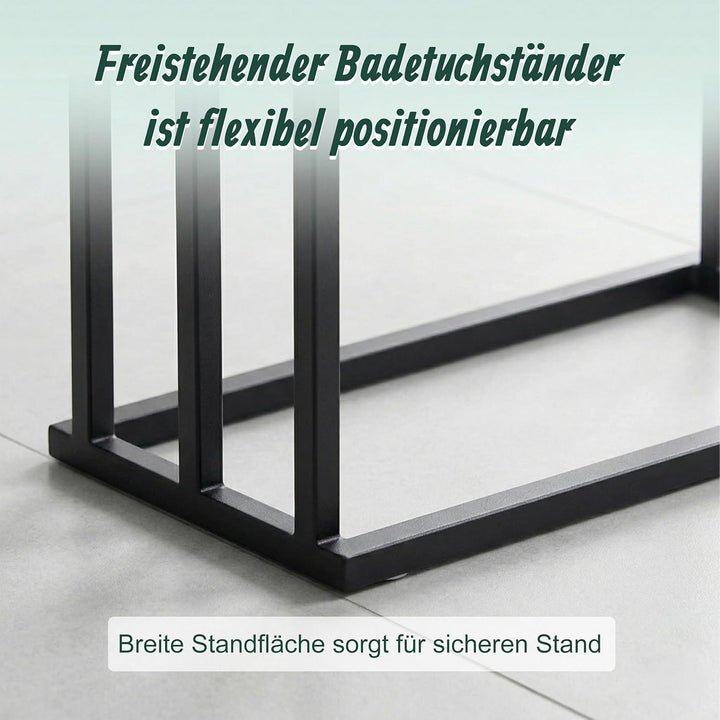 Relaxdays Handtuchständer, HBT: 76 x 45 x 21,5 cm, Metall, 3 Stangen aus Bambus, stehender Handtuchh