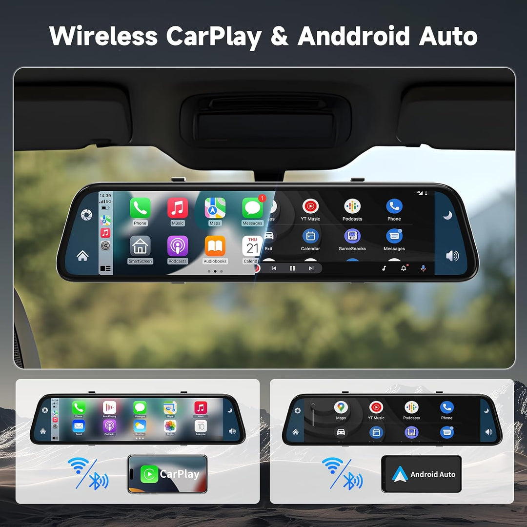 2026 Neuestes 12,5 Zoll 4K Rückfahrkamera Spiegel mit Wireless CarPlay Android Auto, Dashcam Auto Sp