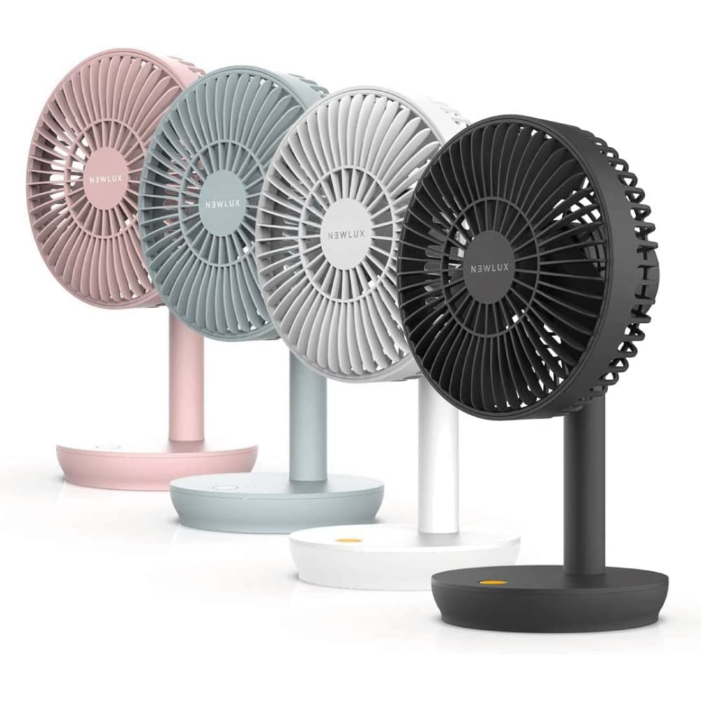 Newlux - Windpure Desk W300 USB-Tischventilator mit 4 Gel, klappbarer Kopf, Lithium-Akku bis zu 50 M