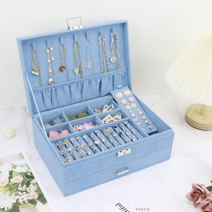 Schmuckkasten, Schmuckkästchen mit Schubladen für Damen Mädchen, Samt Schmuckbox Schmuckschatulle Gr