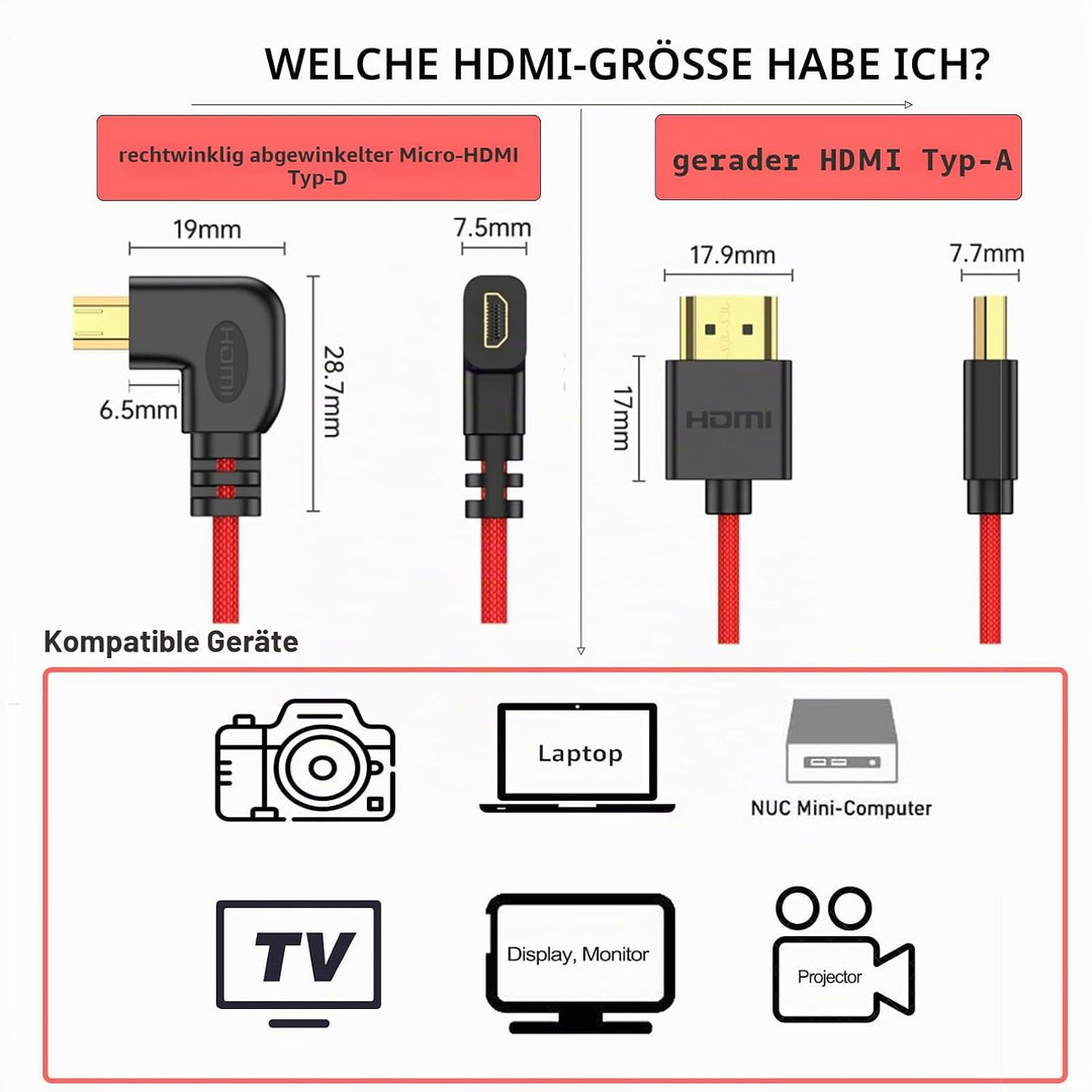 HangTon Flexibles Micro HDMI zu HDMI 4K60 8K Kabel für ATOMOS Ninja V Ultra, Sony ZV-E10 A7C A7R4 A6