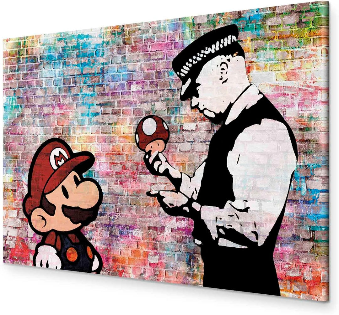 murando Akustikbild Banksy Super Mario Mushroom Cop 120x80 cm Bilder Akustikschaum Hochleistungsscha