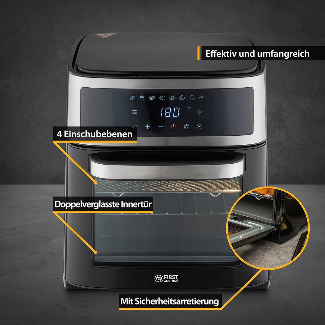 TZS First Austria Air Fryer Oven 13L | Digitalsteuerung | 8 Programme | Rotisserie | Innenbeleuchtun