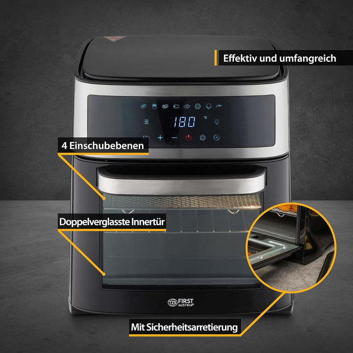 TZS First Austria Air Fryer Oven 13L | Digitalsteuerung | 8 Programme | Rotisserie | Innenbeleuchtun