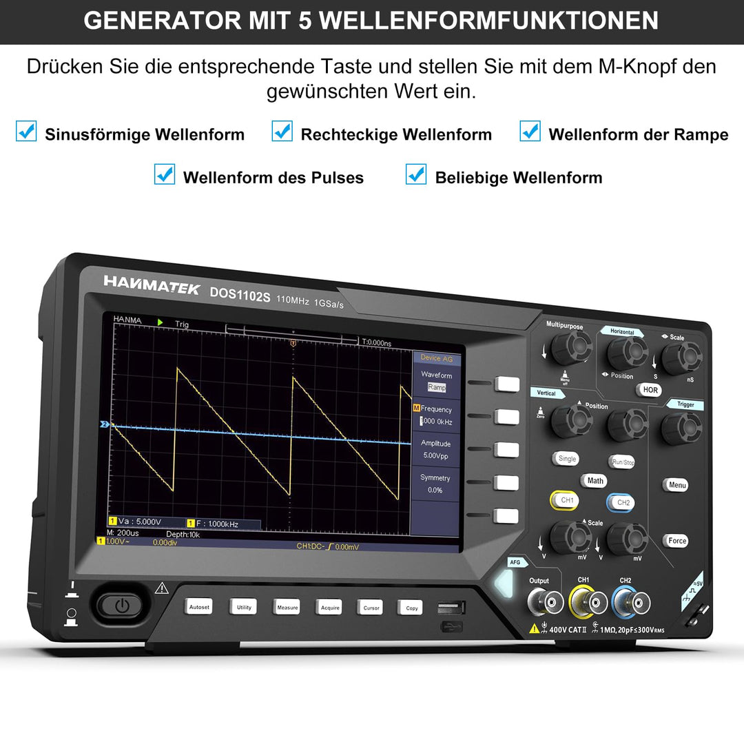 HANMATEK 2 in1 DOS1102S Digitales Speicheroszilloskop mit integriertem Wellenformgenerator, 110MHz B