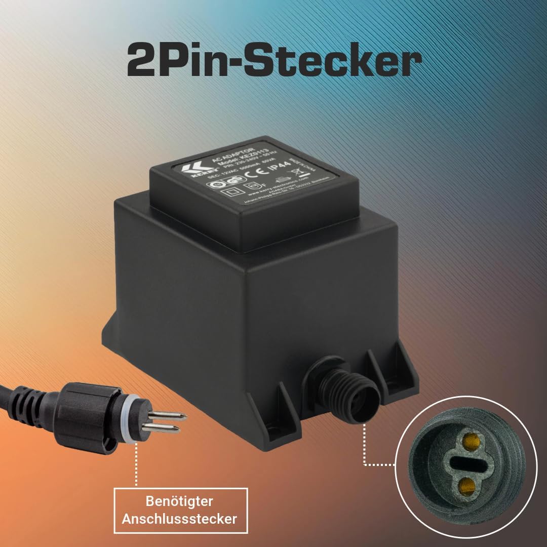 KERRY ELECTRONICS 12V Trafo 60VA/W, AC/AC Wechselstrom, für den Aussenbereich IP44 u.a. für LED-Bele