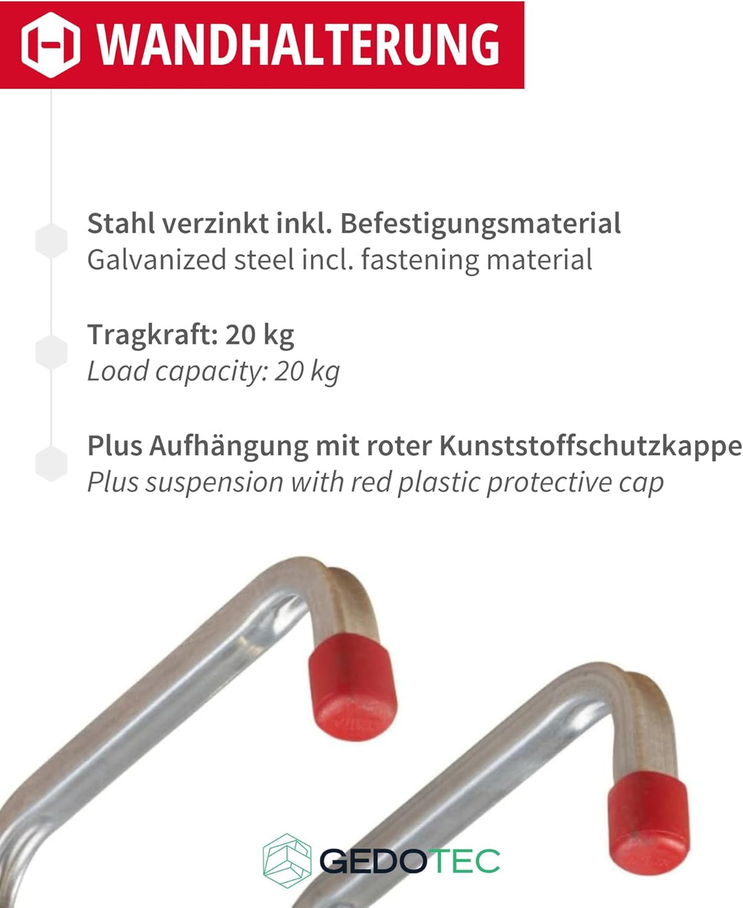 Gedotec Wandhalterung - Wandhaken zum Schrauben Stahl verzinkt | DUO | 6 Stück Gerätehaken Länge: 17
