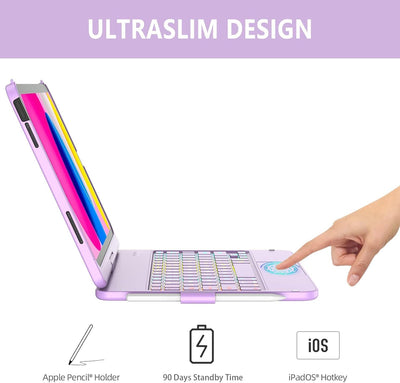 KARFUN Touchpad-Tastaturhülle für iPad 10. Generation (10,9 Zoll, 2022), 10-Farben-Hintergrundbeleuc