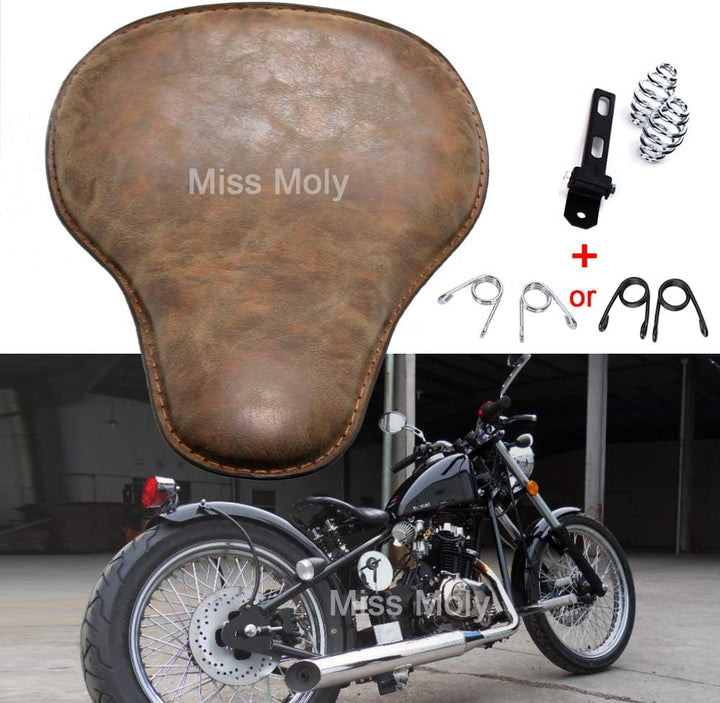 Retro Motorrad Leder Sitzpolster Sattel Solo Seat für Sportster Chopper Bobber #5-Retro Braun, #5-Re