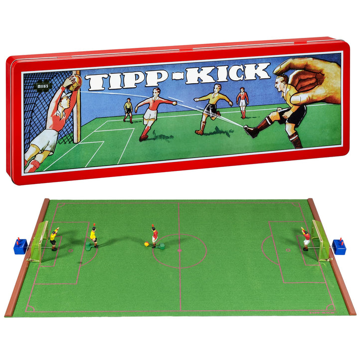 TIPP-KICK Retro 80x47 cm – Das spielfertige Set mit 2X Spieler, 2X Torwart, 2X Metall-Tor, 2X Ball I