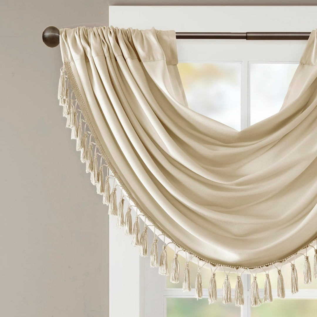 JLA Home INC Elena Querbehang mit Wasserfallverzierung, Kunstseide, 96,5 x 116,8 cm, champagnerfarbe