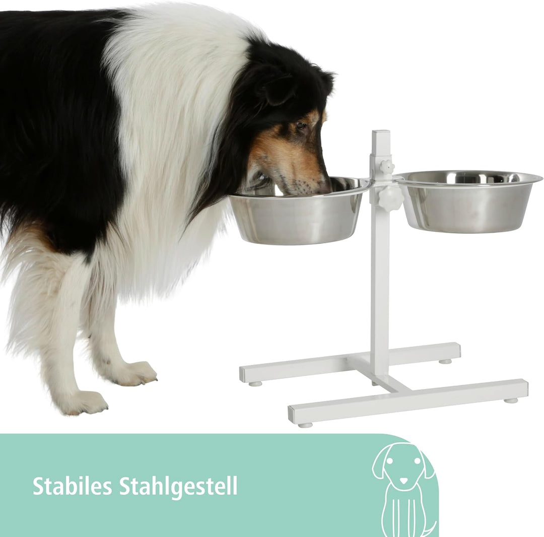 Kerbl Futterbar inklusive Edelstahlnäpfe, Stufenlos Verstellbarer Hunde Fressnapf, 2 x 1800 ml, Höhe