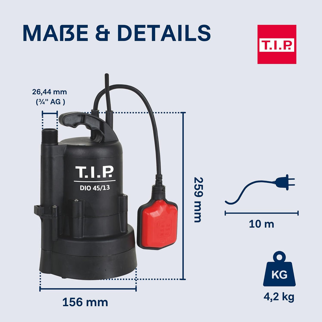 T.I.P. Tauchpumpe - Regenfasspumpe (2.700 l/h Fördermenge, mit Durchflussmengenregler, 13 m Förderhö