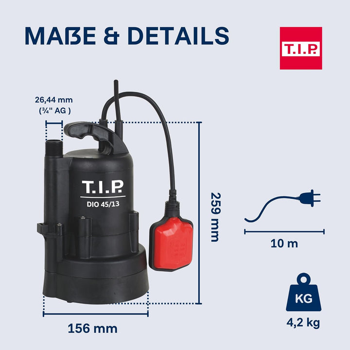 T.I.P. Tauchpumpe - Regenfasspumpe (2.700 l/h Fördermenge, mit Durchflussmengenregler, 13 m Förderhö