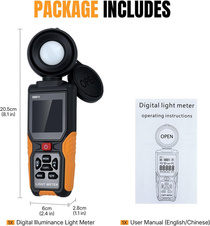 Mcbazel Digitales Luxmeter, Hochpräziser Belichtungsmesser Tragbare Photometer 200.000 Lux/FC mit 27