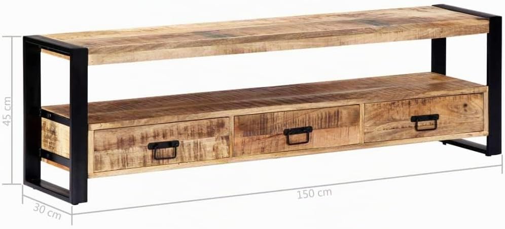 vidaXL Mangoholz Massiv TV Schrank mit 3 Schubladen 1 Fach TV Möbel Tisch Board Kommode Lowboard Fer