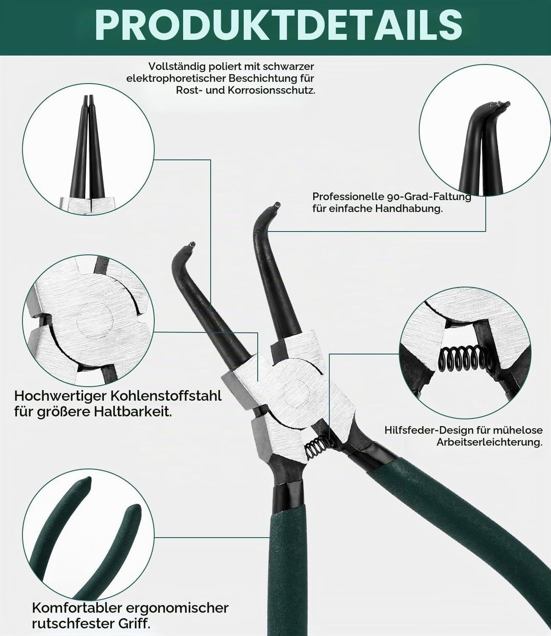 LEAZZLE 4 Stück 180mm Sprengringzangen Set, Sicherungsringzange Set mit Tasche, Gerade Sicherungsrin