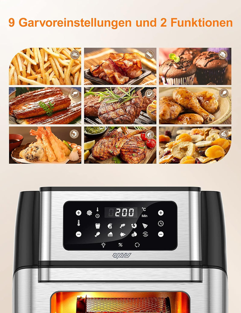 Innsky Heissluftfritteuse 10L, 1500W Airfryer Heissluftfritteuse mit 10 Programmen, Heissluftofen mi