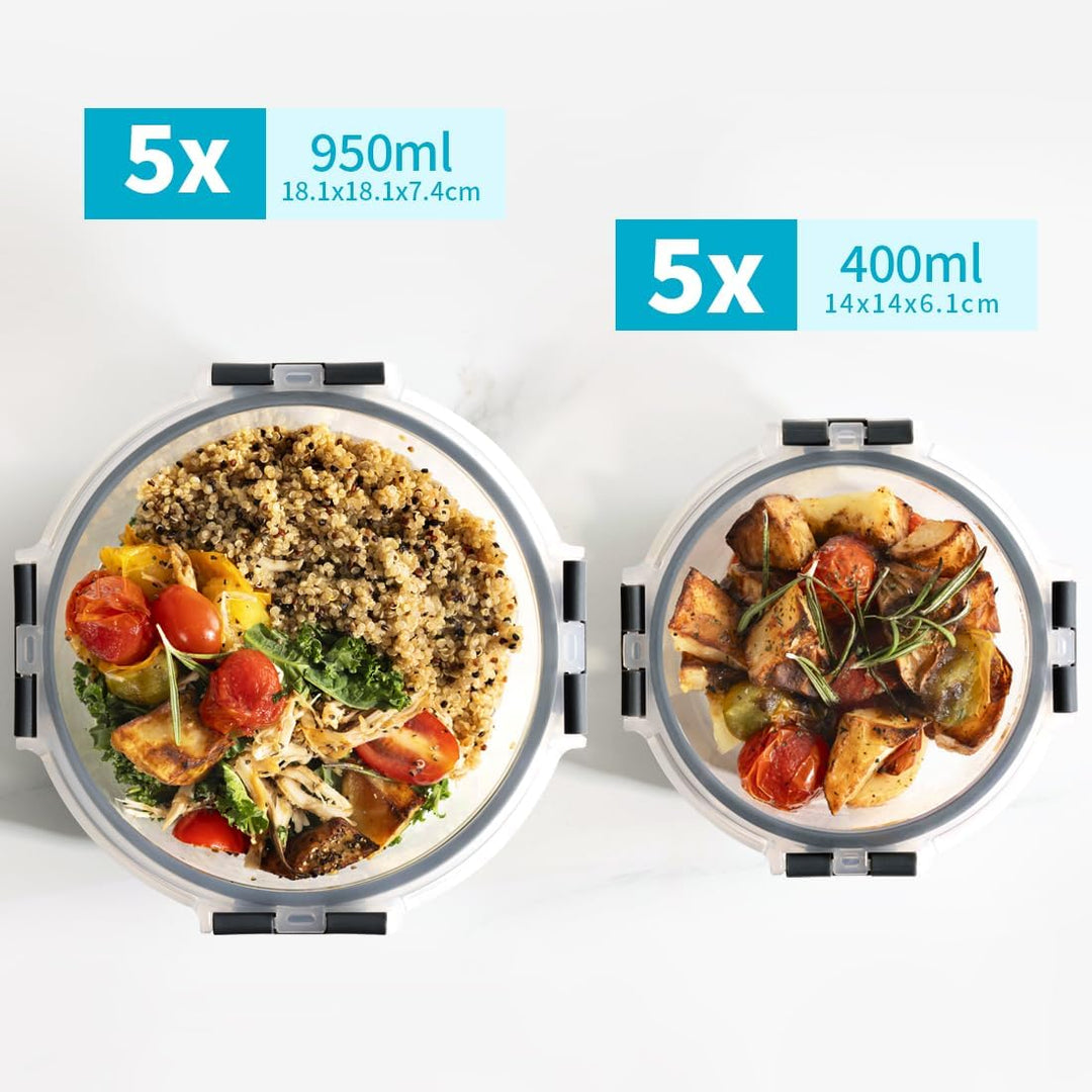 Igluu Meal Prep Glas Lebensmittel Frischhaltedosen 10 Stück, Lebensmittelbehälter mit Schnappverschl