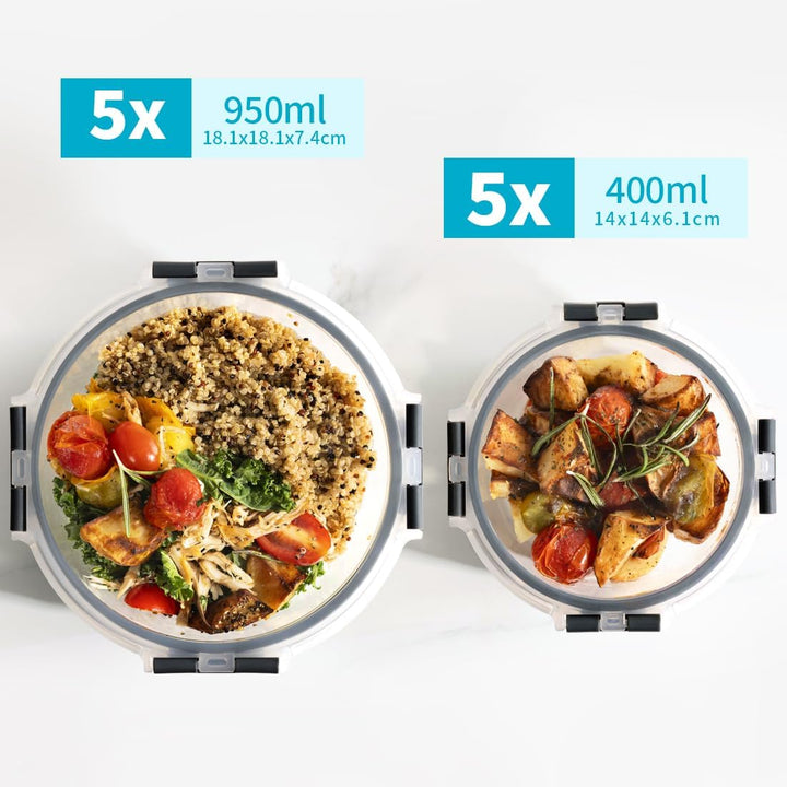 Igluu Meal Prep Glas Lebensmittel Frischhaltedosen 10 Stück, Lebensmittelbehälter mit Schnappverschl