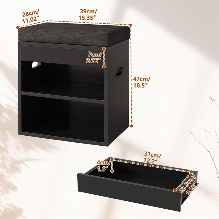 YMYNY Schuhbank mit Sitzfläche und Schublade, 2-Stufig Schuhschrank mit sitzbank, Schuhregal Klein m