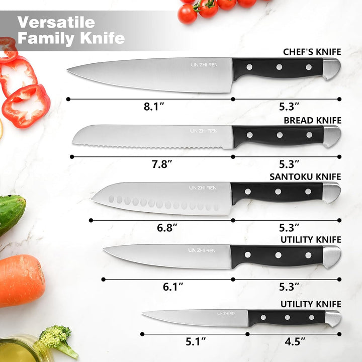 Professionelles Küchenmesserset, 5-teilig, Edelstahlmesser, scharfe Klingen und ergonomische Griffe,