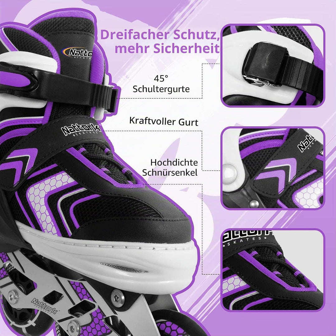 Nattork Inliner für Kinder Verstellbare Inline Skates, 4 Grössen Kinder Inline Roller Skates mit Bel