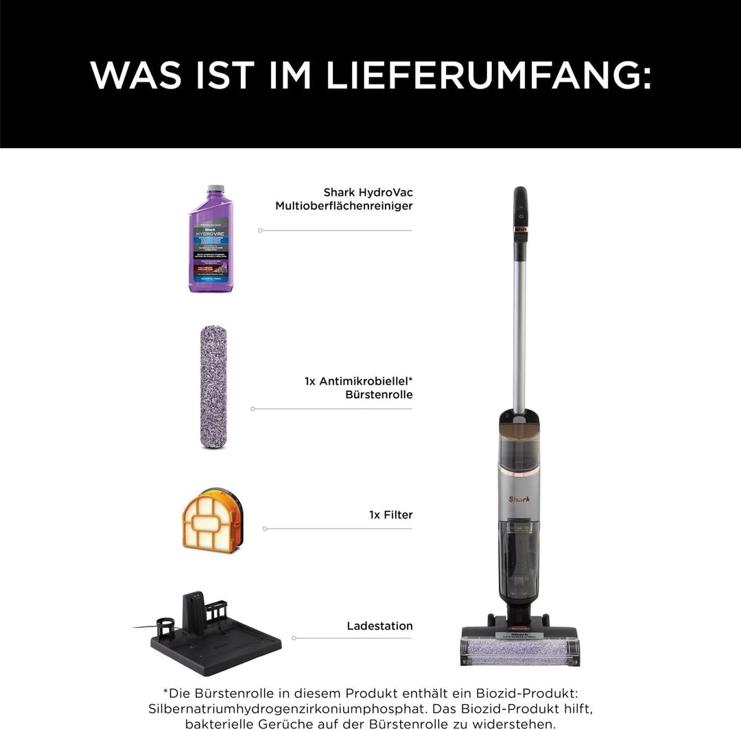Shark HydroVac Kabelloser Nass Trockensauger mit antimikrobieller Bürstenrolle, Mehrzwecklösung geru