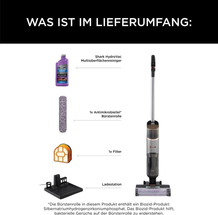Shark HydroVac Kabelloser Nass Trockensauger mit antimikrobieller Bürstenrolle, Mehrzwecklösung geru