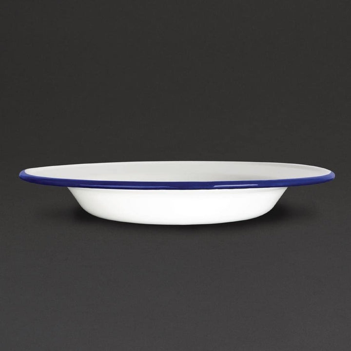 Olympia Emaille Suppenteller Set 245 mm/9 5/8 inch (6er Pack), Weiss mit blauem Rand, Emaillierte St
