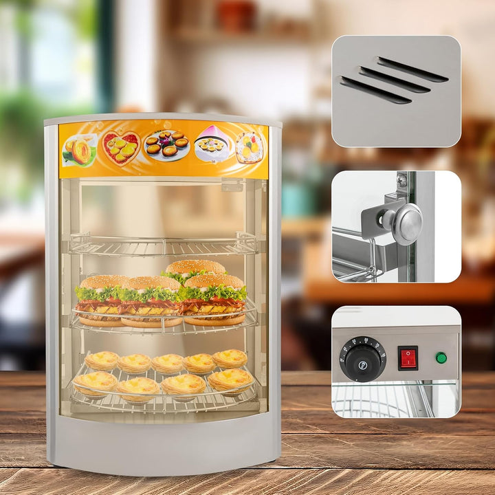 Warmhalteschrank für Lebensmittel Kommerzieller Speisenwärmeschrank Warmhaltevitrine Speisenwärmer 4