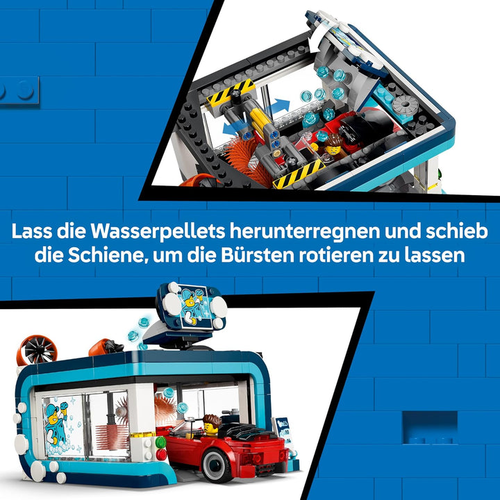 LEGO City Waschstrasse Spielzeug - inkl. 2 Modellautos, Waschfunktion und 4 Minifiguren mit Zubehör