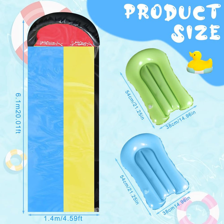 Wasserrutsche Garten, 6,1 * 1,4M Doppel Wasserrutschmatte, Wasserspielzeug Outdoor mit 2 Surfboard,