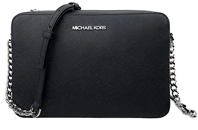 Michael Kors Damen Jet Set East West Crossbody Umhängetasche Schwarz/Silber, Schwarz/Silber