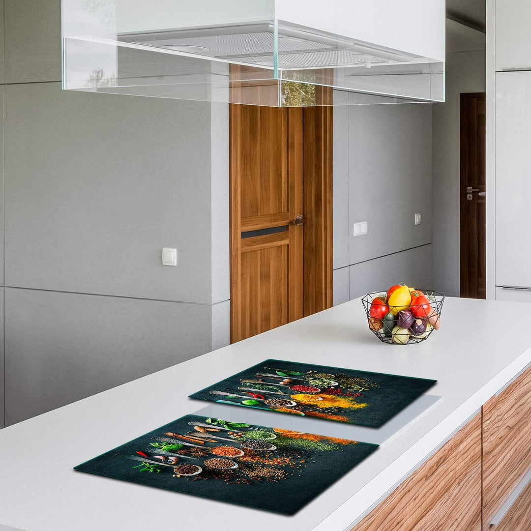 TMK | Herdabdeckplatten Set 2x40x52 cm Ceranfeld Abdeckung Glas Spritzschutz Abdeckplatte Glasplatte